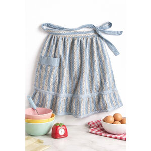VTG 1950s Half Apron Blue Circle Blue Abstract Print Retro Housewife Kitchen